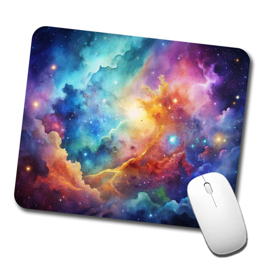 Sci-fi Fantasy Space Nebula Rainbow Watercolor Low Profile Mouse Pad Mat