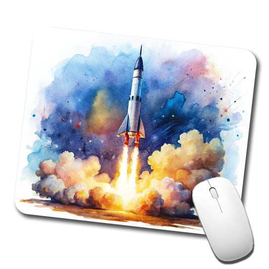 Sci-fi Missile Rocket Launch Watercolor Low Profile Mouse Pad Mat