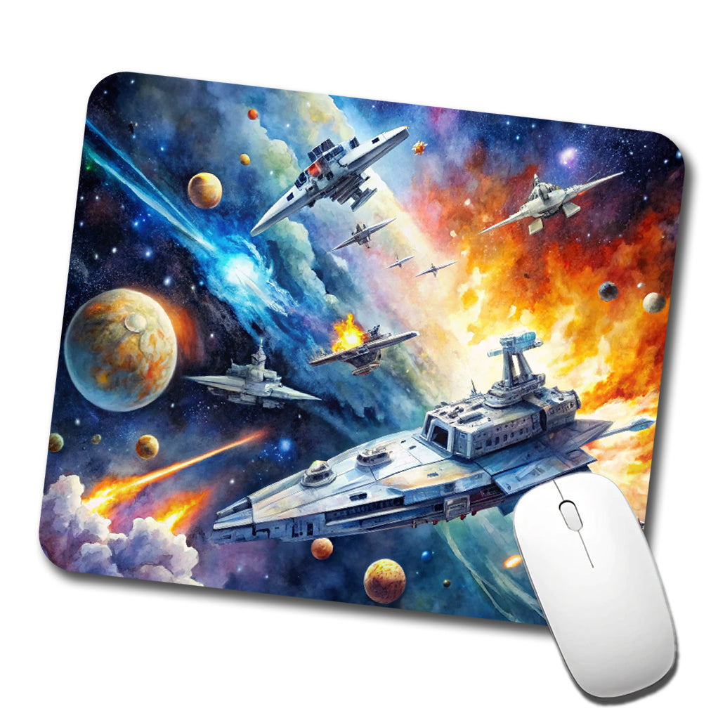 Sci-fi Space Battle Watercolor Low Profile Mouse Pad Mat