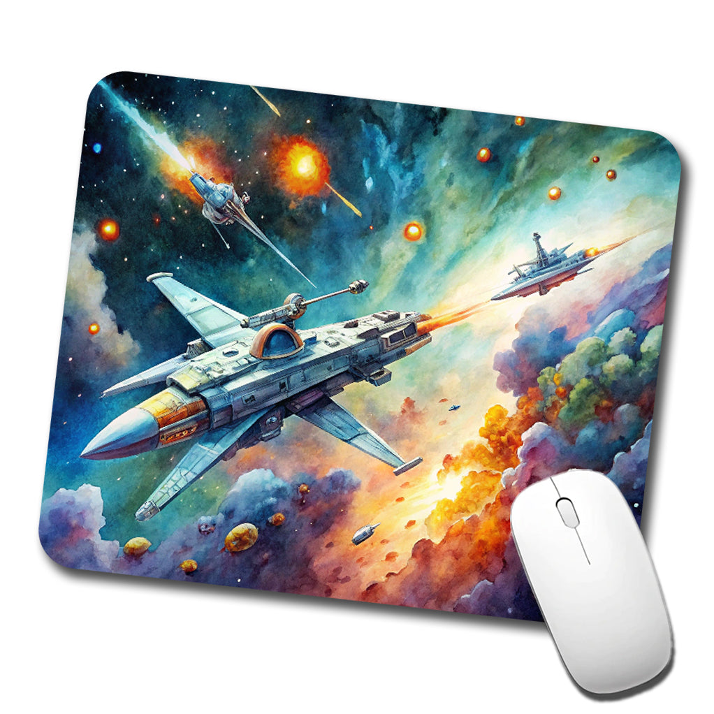 Sci-fi Spaceships Fighting In Space Watercolor Low Profile Mouse Pad Mat