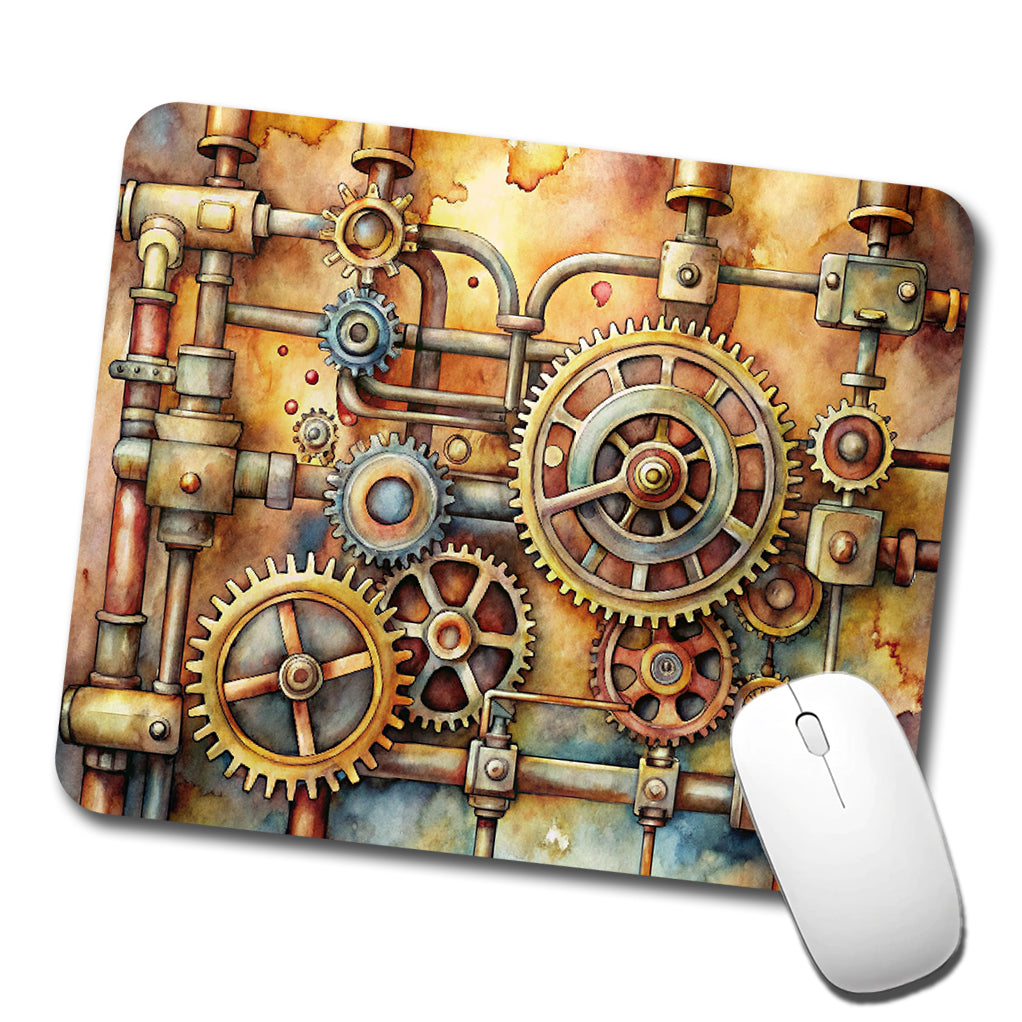 Sci-fi Steampunk Gears And Pipes Watercolor Low Profile Mouse Pad Mat
