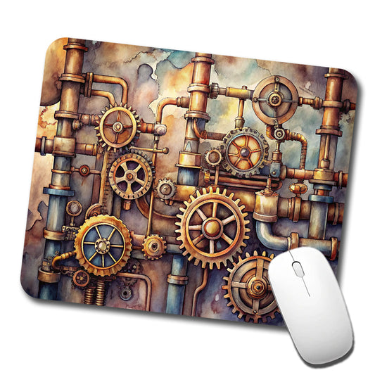 Sci-fi Steampunk Gears Pipes Watercolor Low Profile Mouse Pad Mat