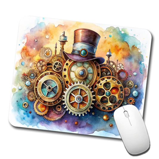 Sci-fi Steampunk Hat And Gears Watercolor Low Profile Mouse Pad Mat