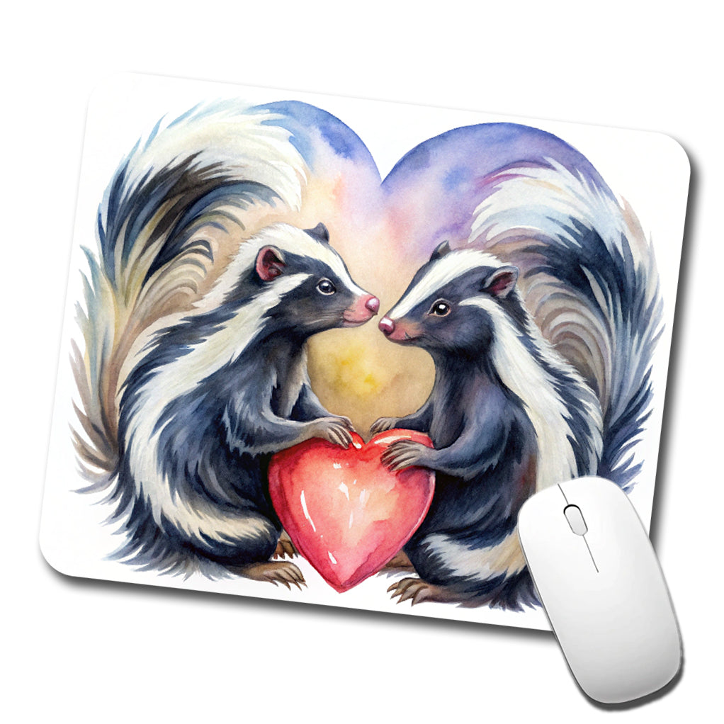 Skunks In Love Hearts Valentine's Day Low Profile Mouse Pad Mat