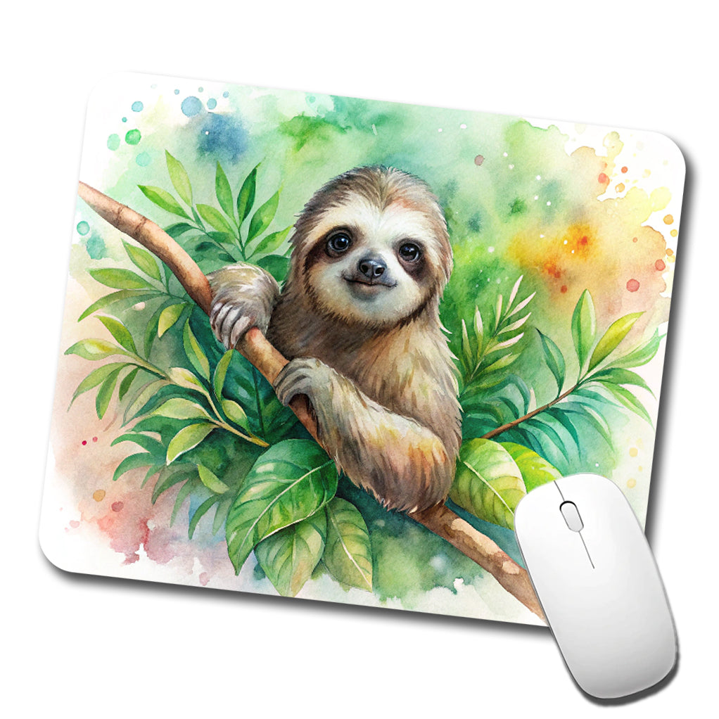 Sloth In A Tree Watercolor Low Profile Mouse Pad Mat