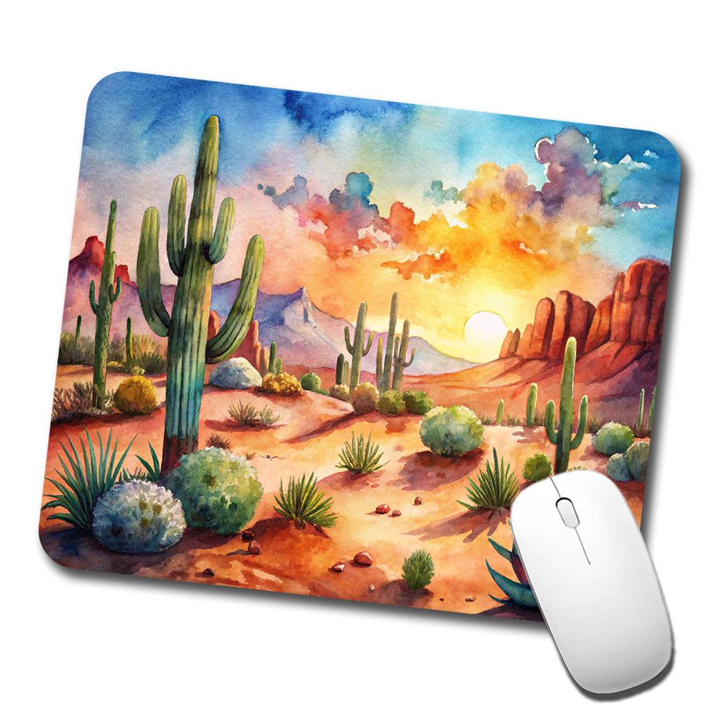 Southwest Desert Cactus Watercolor Low Profile Mouse Pad Mat