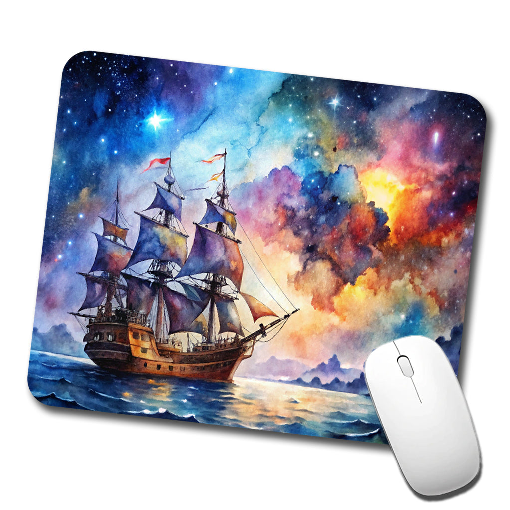 Space Pirate Ship Watercolor Low Profile Mouse Pad Mat