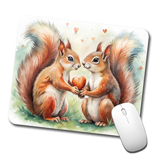 Squirrels In Love Hearts Valentine's Day Low Profile Mouse Pad Mat