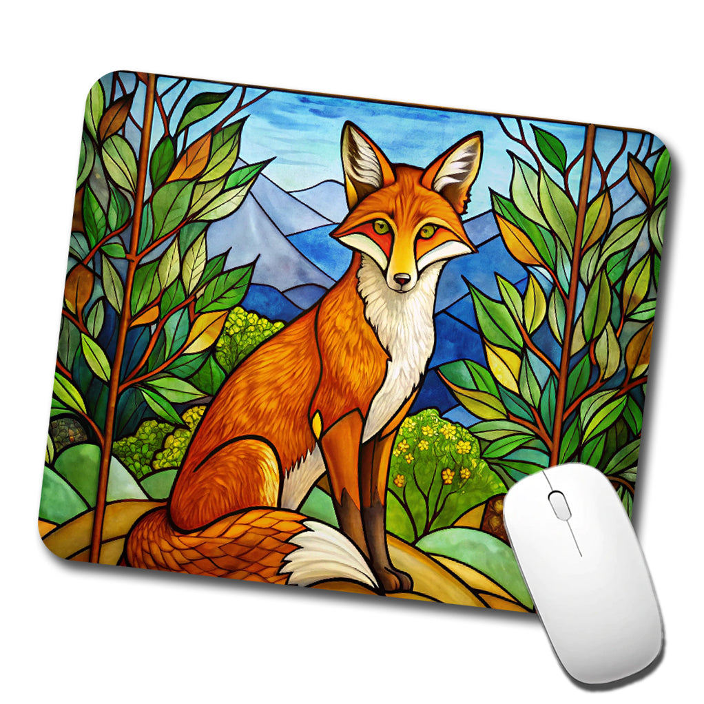 Stained Glass Fox Sitting Low Profile Mouse Pad Mat