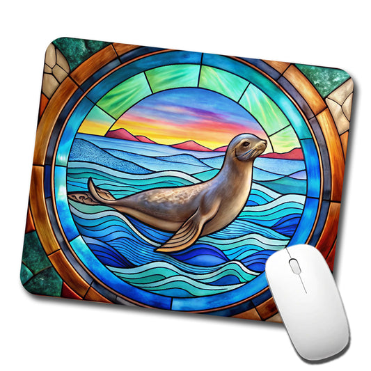 Stained Glass Seal In The Ocean Low Profile Mouse Pad Mat