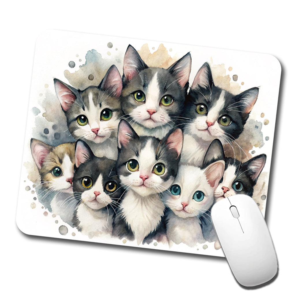 Sweet Black And White Cats Low Profile Mouse Pad Mat