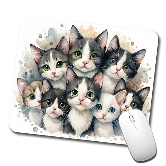 Sweet Black And White Cats Low Profile Mouse Pad Mat