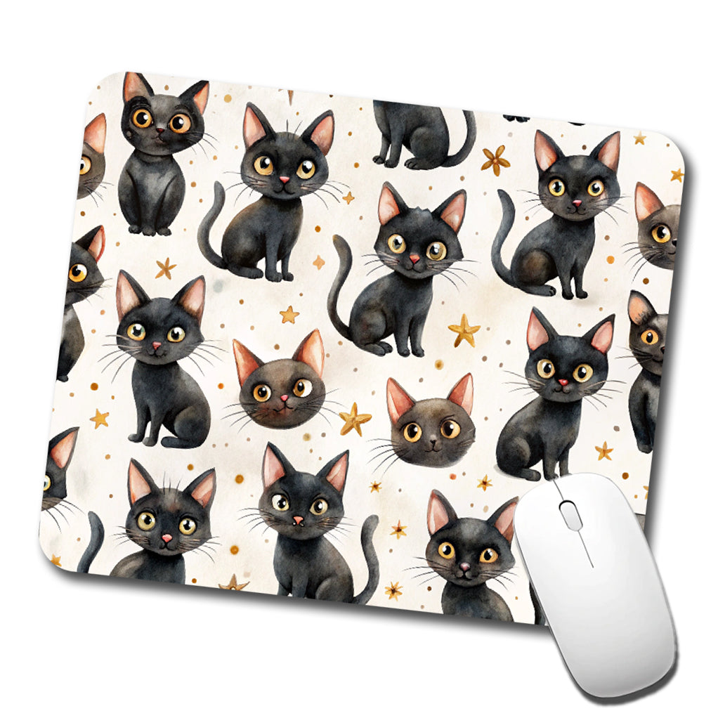 Sweet Black Cats Yellow Stars Low Profile Mouse Pad Mat