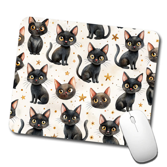 Sweet Black Cats Yellow Stars Low Profile Mouse Pad Mat