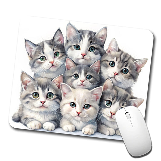Sweet Gray And White Cats Low Profile Mouse Pad Mat