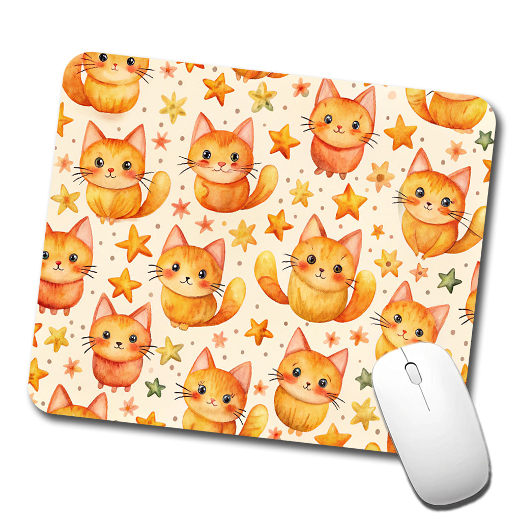 Sweet Orange Cats Yellow Stars Low Profile Mouse Pad Mat