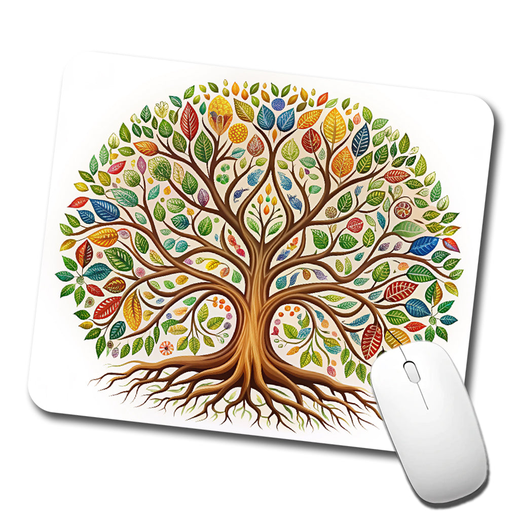 Tree Of Life Design With Multi-color Leaves Low Profile Mouse Pad Mat