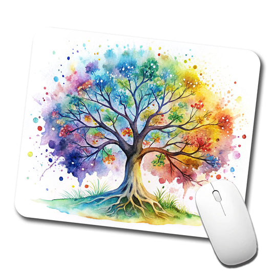 Tree Of Life Rainbow Watercolor Low Profile Mouse Pad Mat