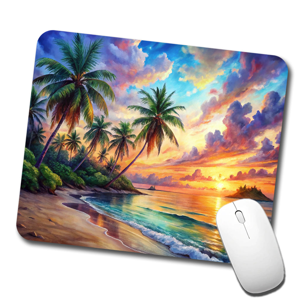 Tropical Beach At Sunset Watercolor Low Profile Mouse Pad Mat