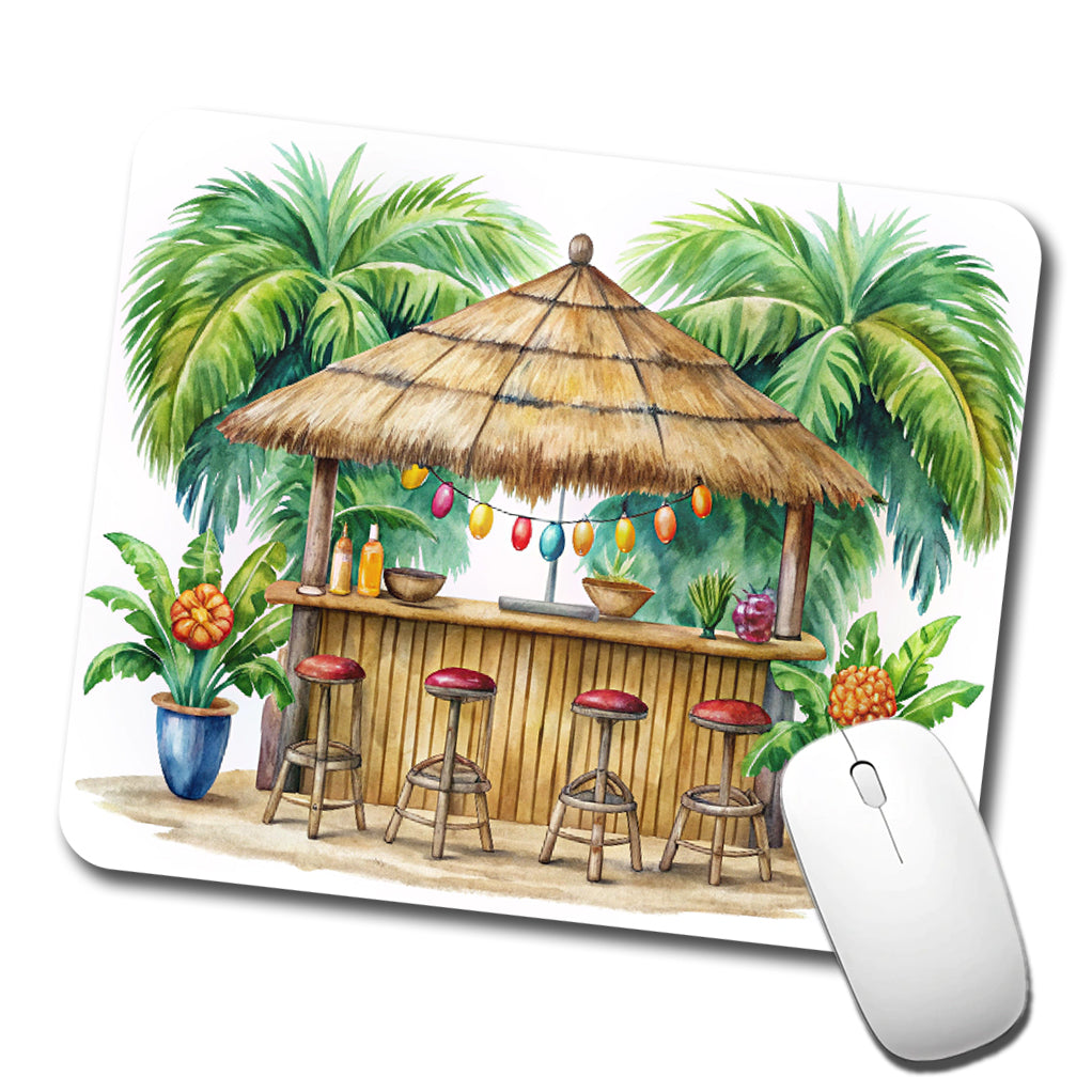 Tropical Resort Beach Tiki Bar Watercolor Low Profile Mouse Pad Mat