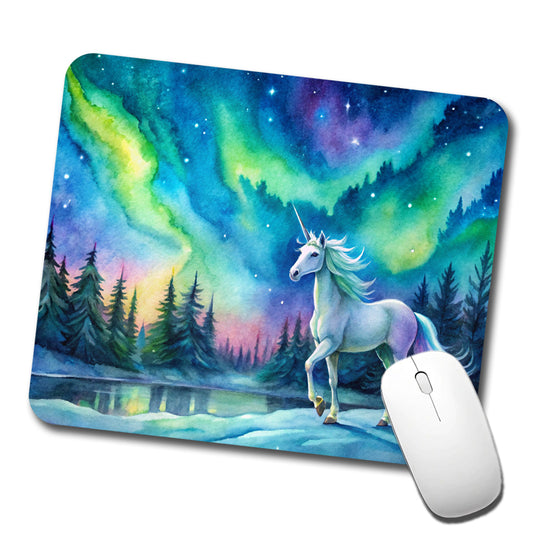 Unicorn Northern Lights Fantasy Watercolor Low Profile Mouse Pad Mat