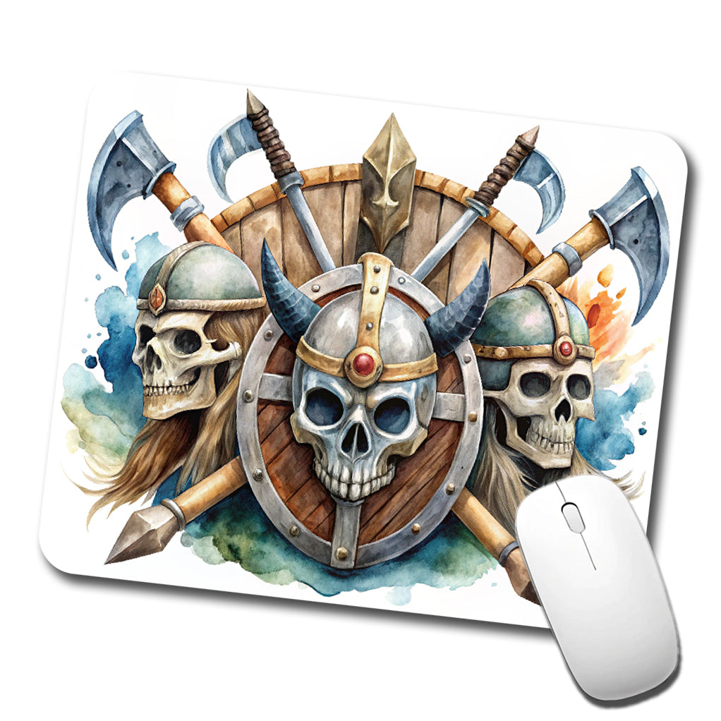 Viking Axes Shields And Skulls Watercolor Low Profile Mouse Pad Mat