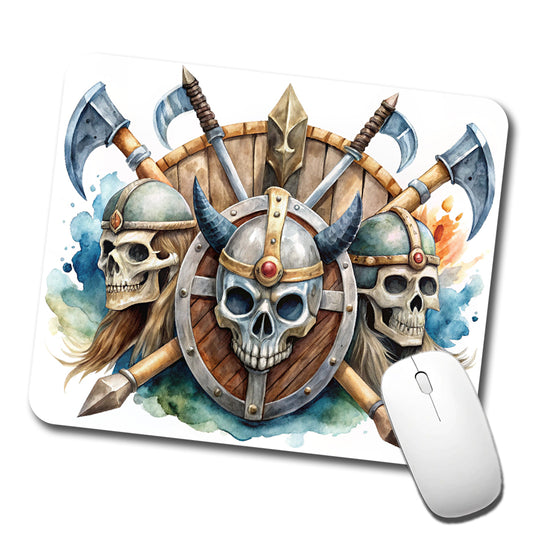 Viking Axes Shields And Skulls Watercolor Low Profile Mouse Pad Mat