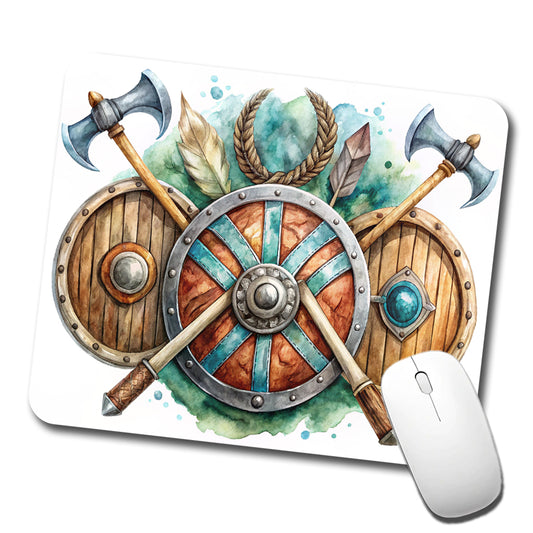 Viking Symbols Shields Axes Watercolor Low Profile Mouse Pad Mat