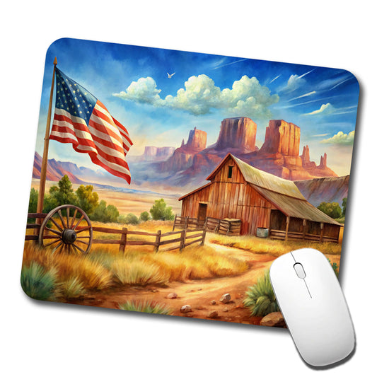 Western Americana Country Flag Ranch Wagon Wheel Low Profile Mouse Pad Mat