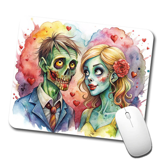 Zombies In Love Valentine's Day Halloween Low Profile Mouse Pad Mat