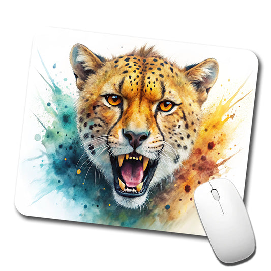 Angry Cheetah Watercolor Low Profile Mouse Pad Mat
