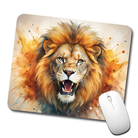 Angry Male Lion Watercolor Low Profile Mouse Pad Mat