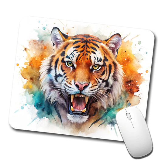Angry Tiger Watercolor Low Profile Mouse Pad Mat