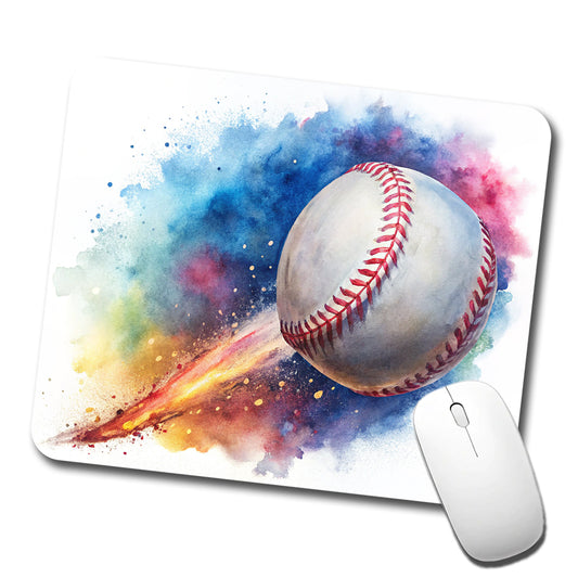 Baseball Rocketing Through The Air Watercolor Low Profile Mouse Pad Mat