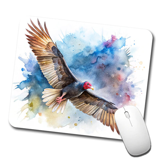 Black Turkey Vulture In Flight Watercolor Low Profile Mouse Pad Mat