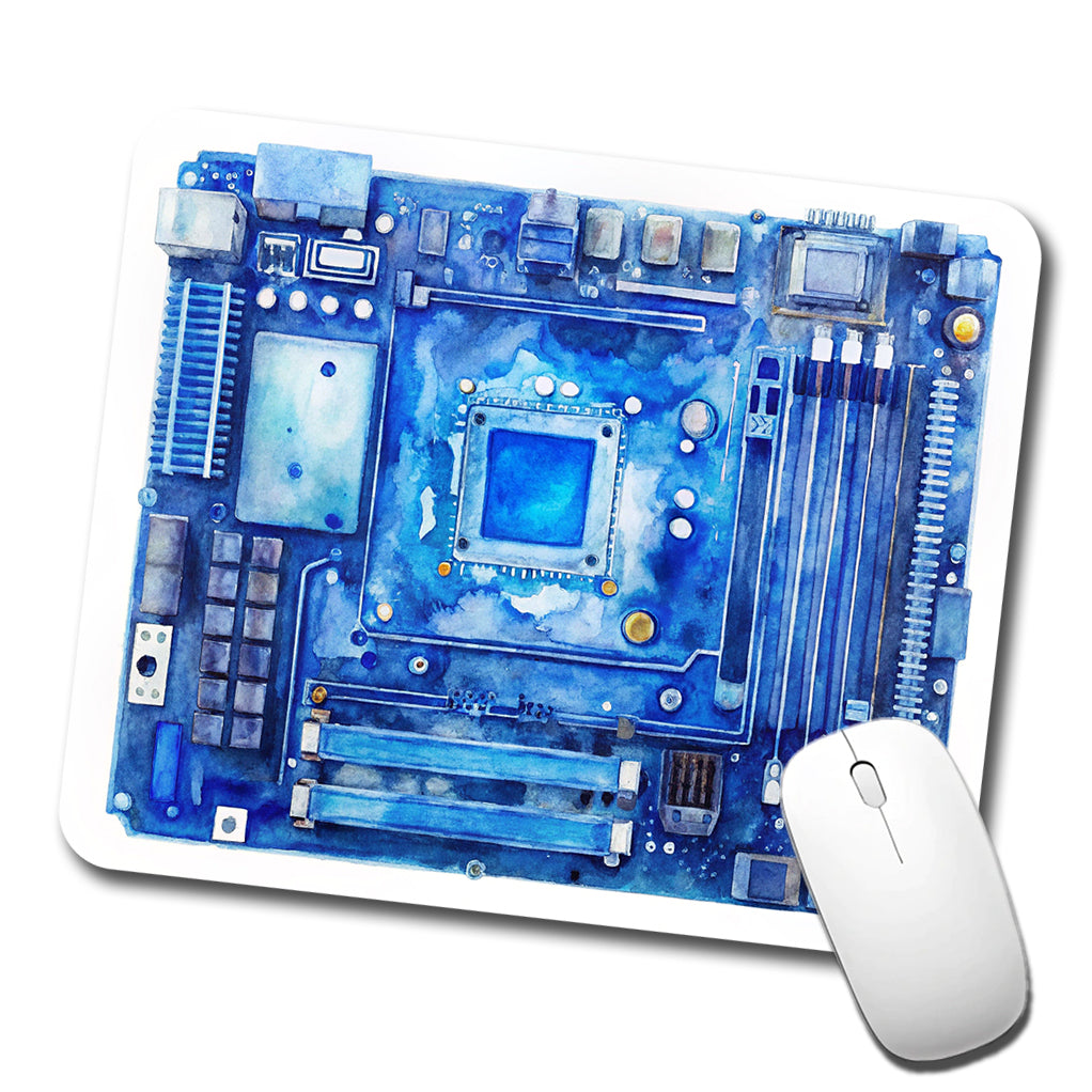 Blue Computer Motherboard Watercolor Low Profile Mouse Pad Mat