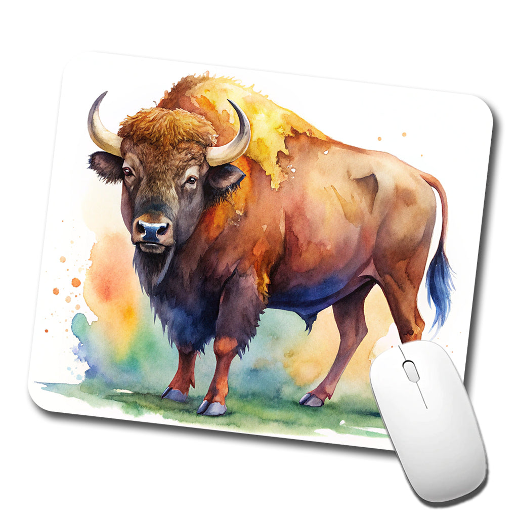 Buffalo Bison Watercolor Low Profile Mouse Pad Mat