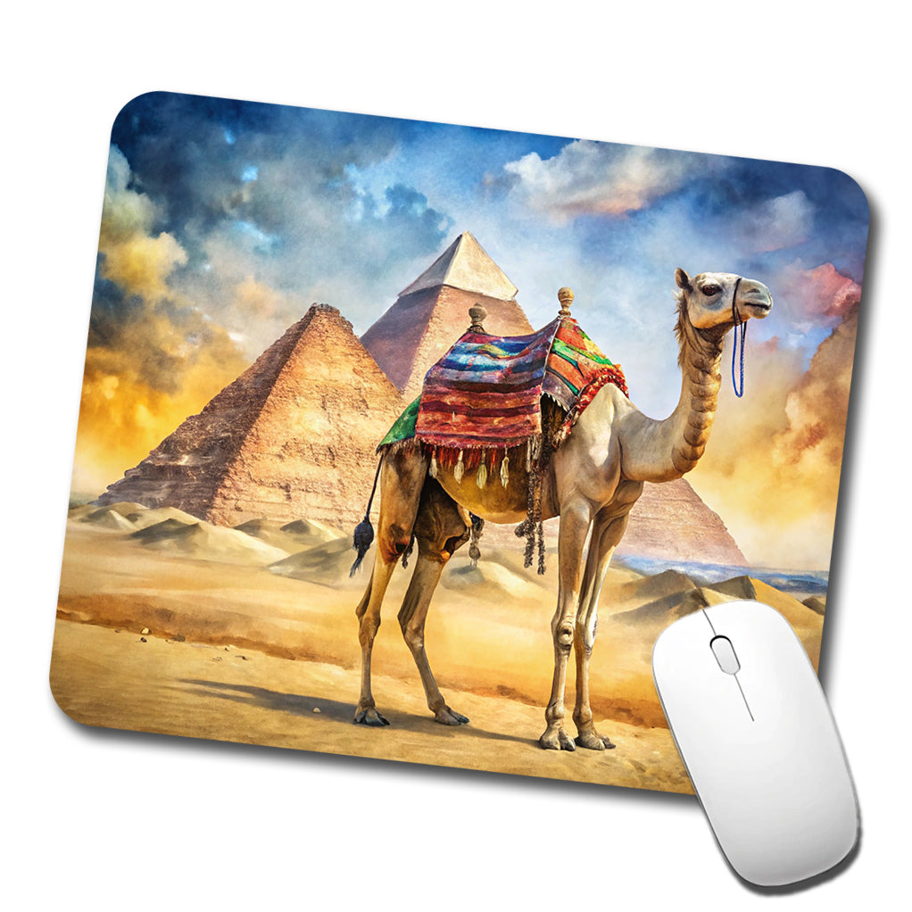 Camel With Pyramids In Background Watercolor Low Profile Mouse Pad Mat