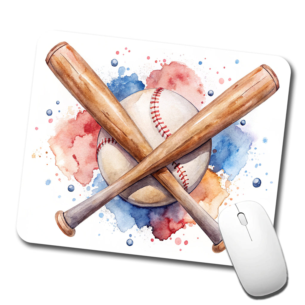 Crossed Baseball Bats And Balls Watercolor Low Profile Mouse Pad Mat