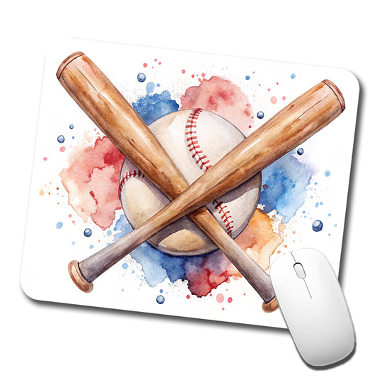 Crossed Baseball Bats And Balls Watercolor Low Profile Mouse Pad Mat