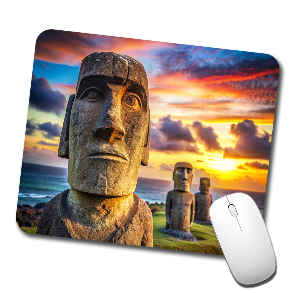Easter Island Statues At Sunset Watercolor Low Profile Mouse Pad Mat