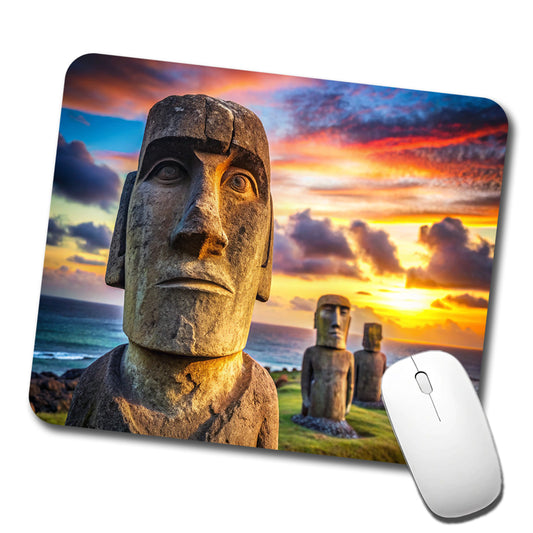 Easter Island Statues At Sunset Watercolor Low Profile Mouse Pad Mat