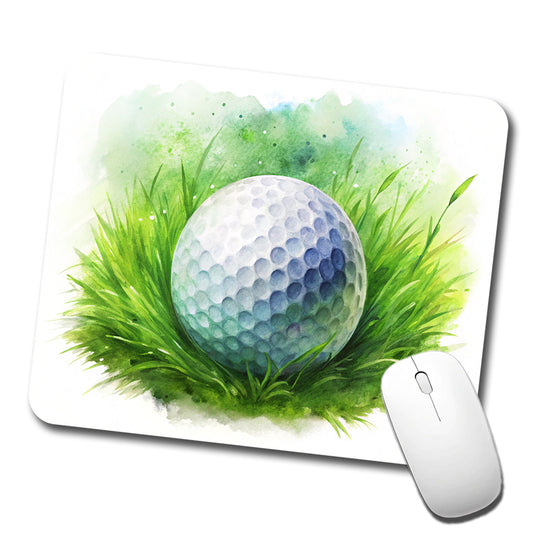 Golf Ball On Grass Watercolor Low Profile Mouse Pad Mat