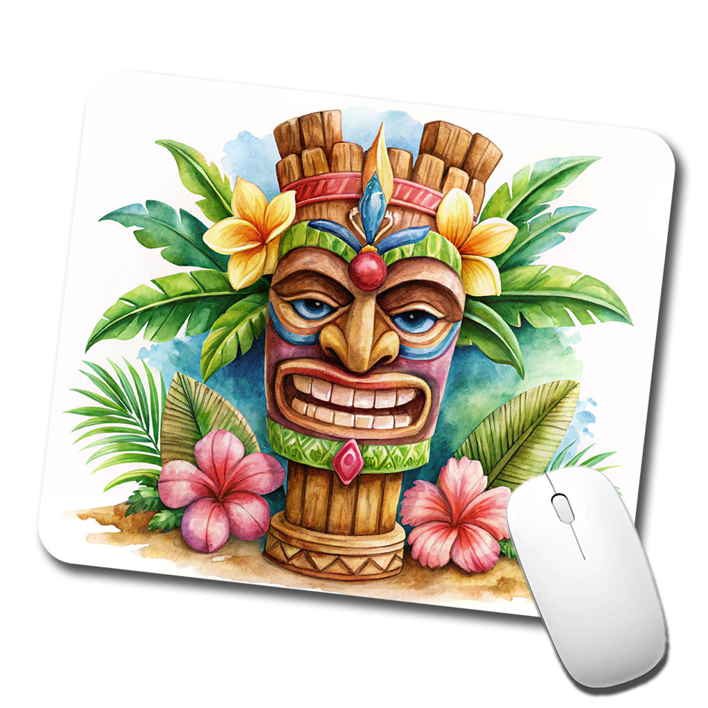 Hawaiian Tiki Statue Watercolor Low Profile Mouse Pad Mat