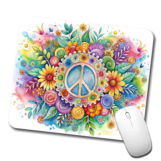 Hippie Peace Symbol Watercolor Low Profile Mouse Pad Mat