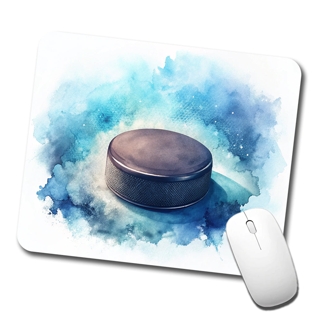 Hockey Puck On Ice Watercolor Low Profile Mouse Pad Mat