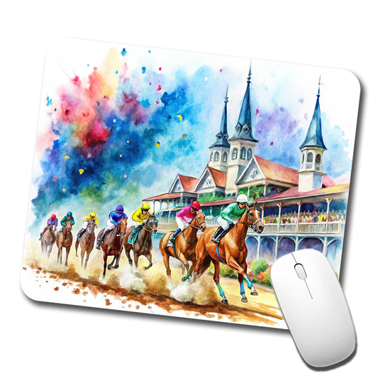 Horse Racing Derby Watercolor Low Profile Mouse Pad Mat