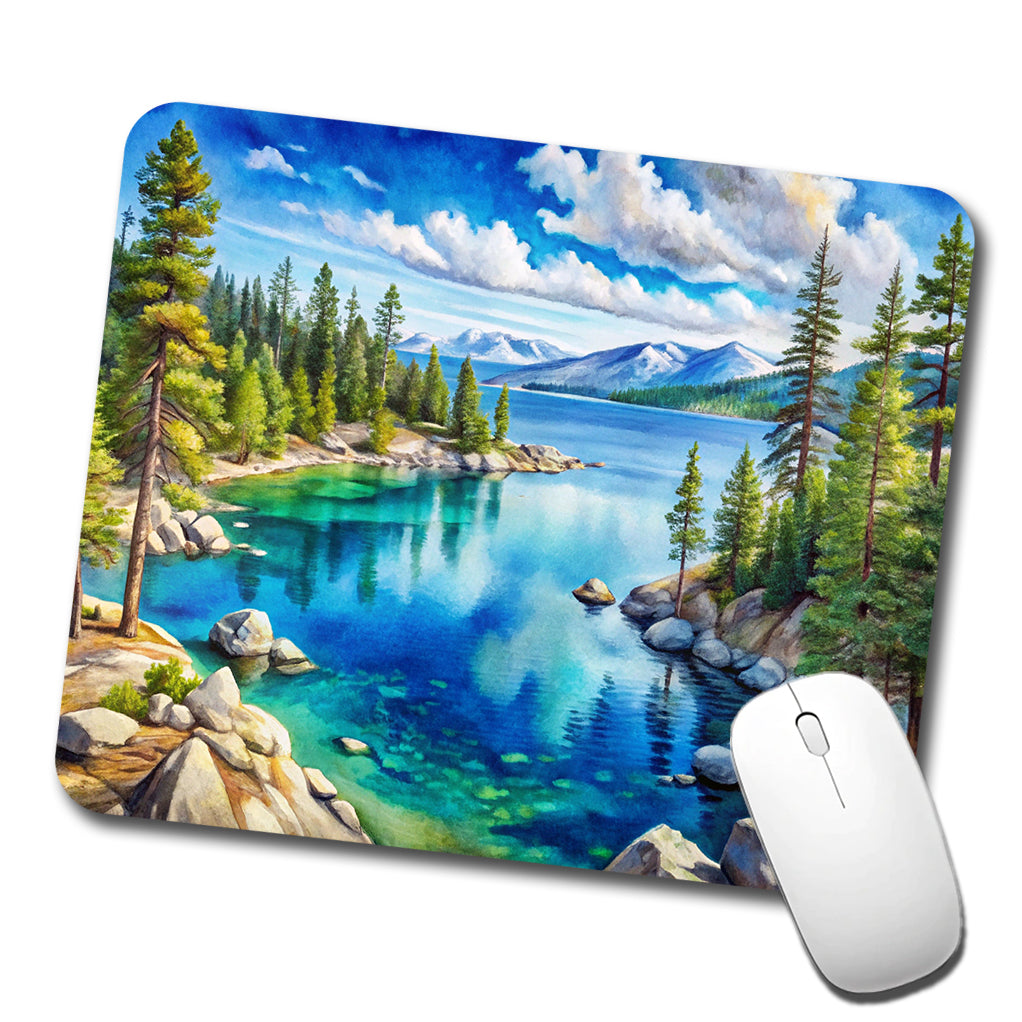 Lake Tahoe California Watercolor Low Profile Mouse Pad Mat