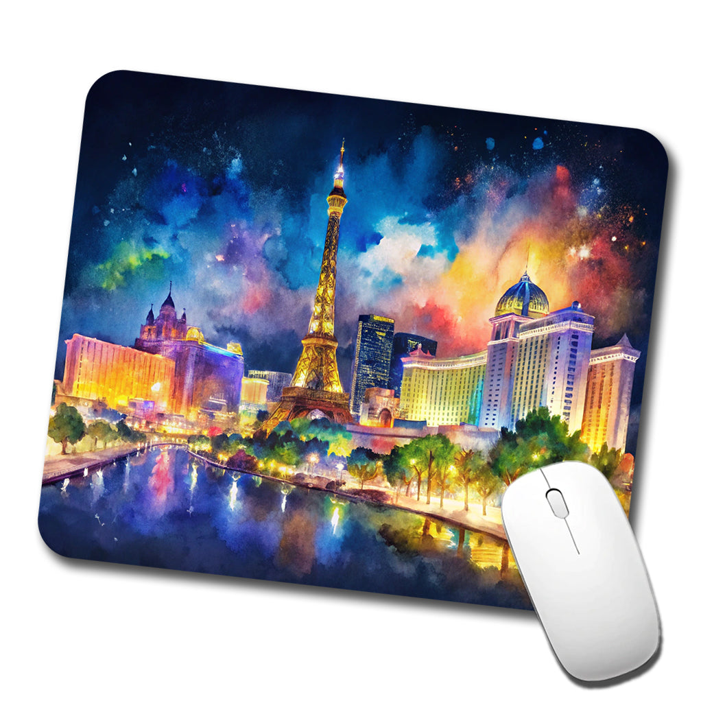 Las Vegas Strip At Night Watercolor Low Profile Mouse Pad Mat