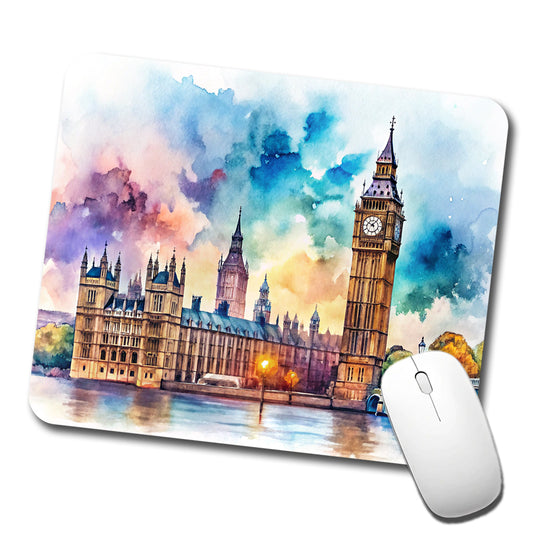 London Big Ben Scene Watercolor Low Profile Mouse Pad Mat